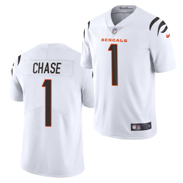 Men's Cincinnati Bengals #1 Ja'Marr Chase 2021 NFL Draft White Vapor Untouchable Limited Stitched Jersey